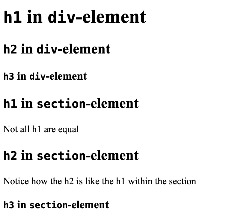 Headings in sections